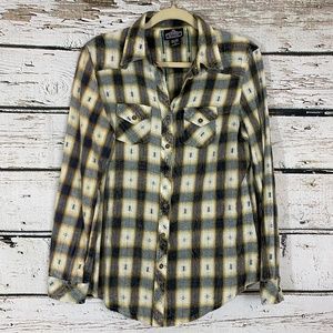 Angie Plaid Aztec Button Down Top